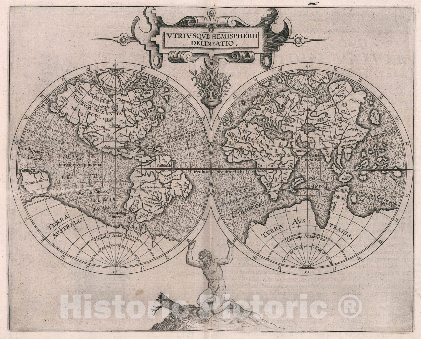 Historic Map : Utriusque hemispherii delineatio, 1597, Vintage Wall Art