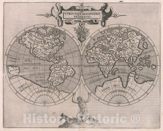 Historic Map : Utriusque hemispherii delineatio, 1597, Vintage Wall Art