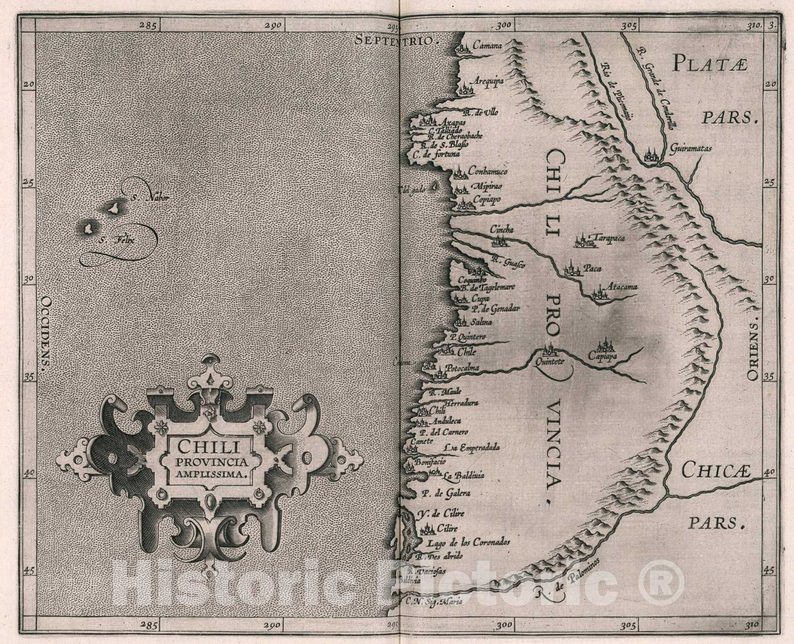 Historic Map : Chili provincia amplissima, 1597, Vintage Wall Art