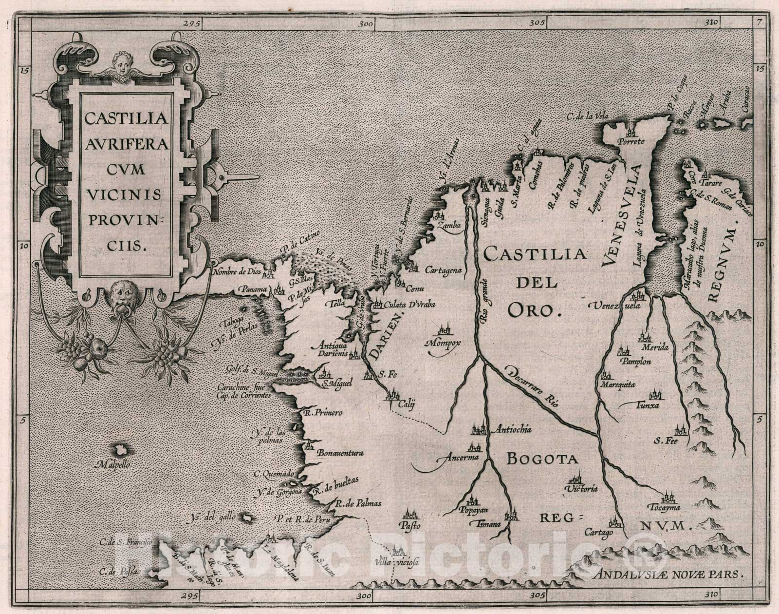 Historic Map : Castilia Aurifera cum vicinis provinciis, 1597, Vintage Wall Art