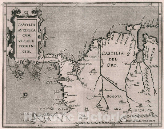 Historic Map : Castilia Aurifera cum vicinis provinciis, 1597, Vintage Wall Art