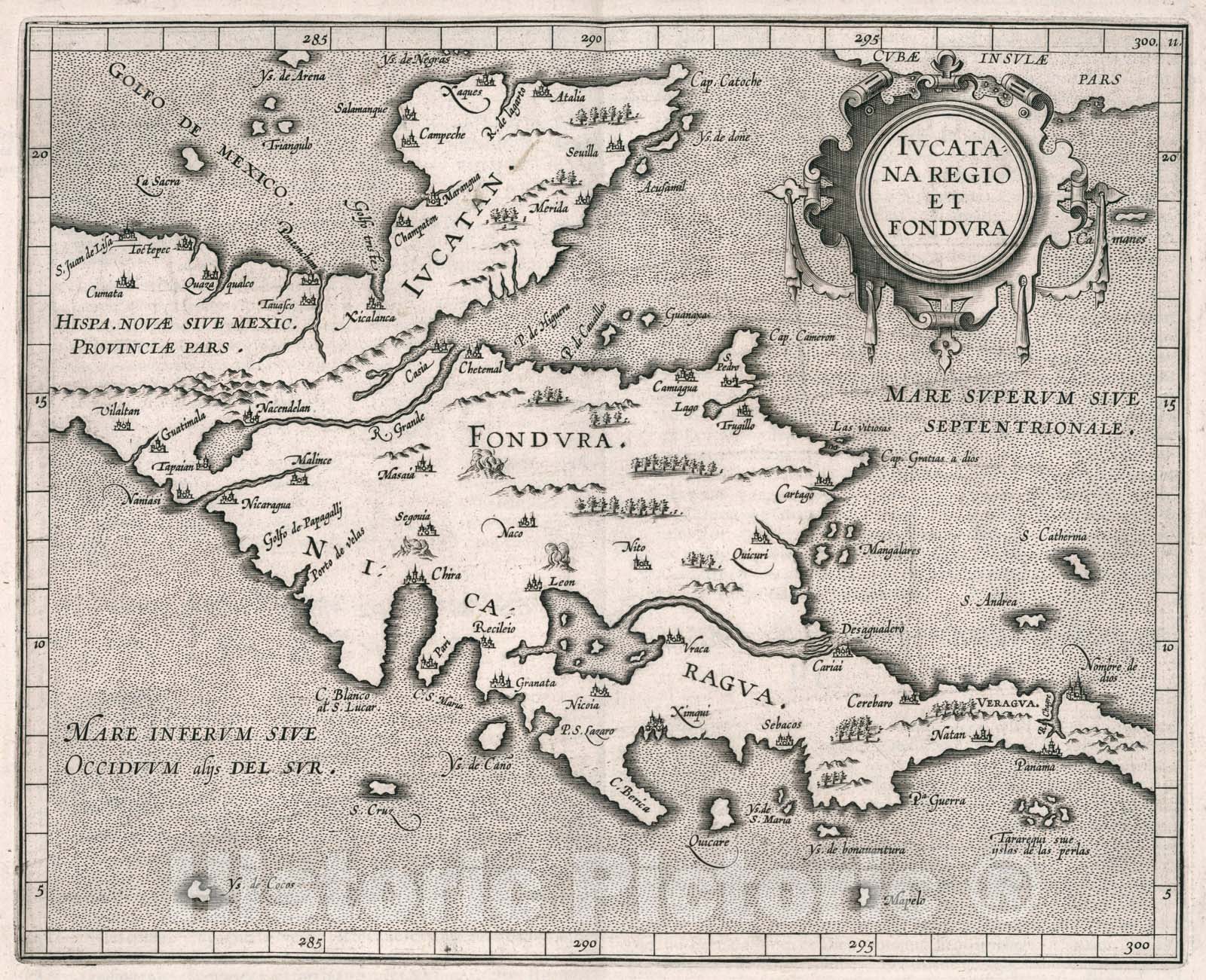 Historic Map : Iucatana Regio et Fondura, 1597, Vintage Wall Art