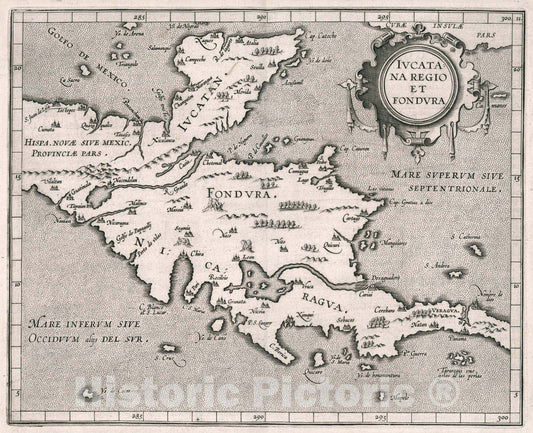 Historic Map : Iucatana Regio et Fondura, 1597, Vintage Wall Art