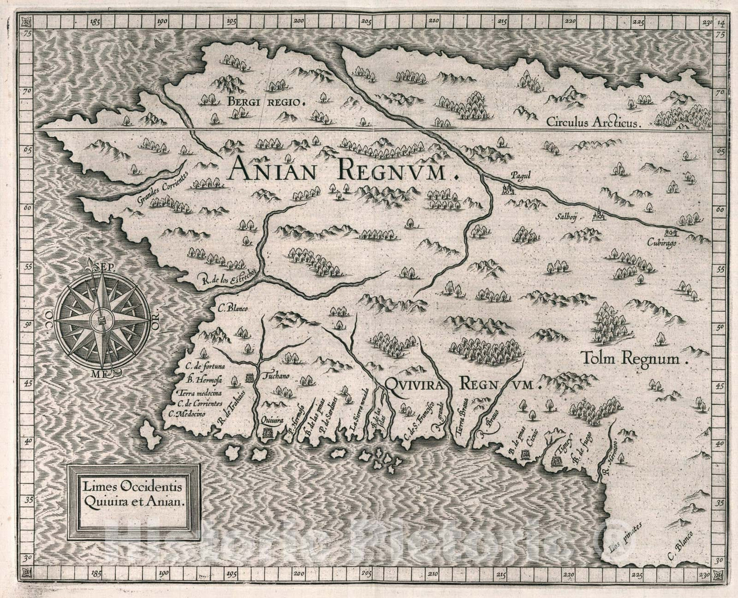 Historic Map : Limes Occidentis Quivira et Anian, 1607, Vintage Wall Art