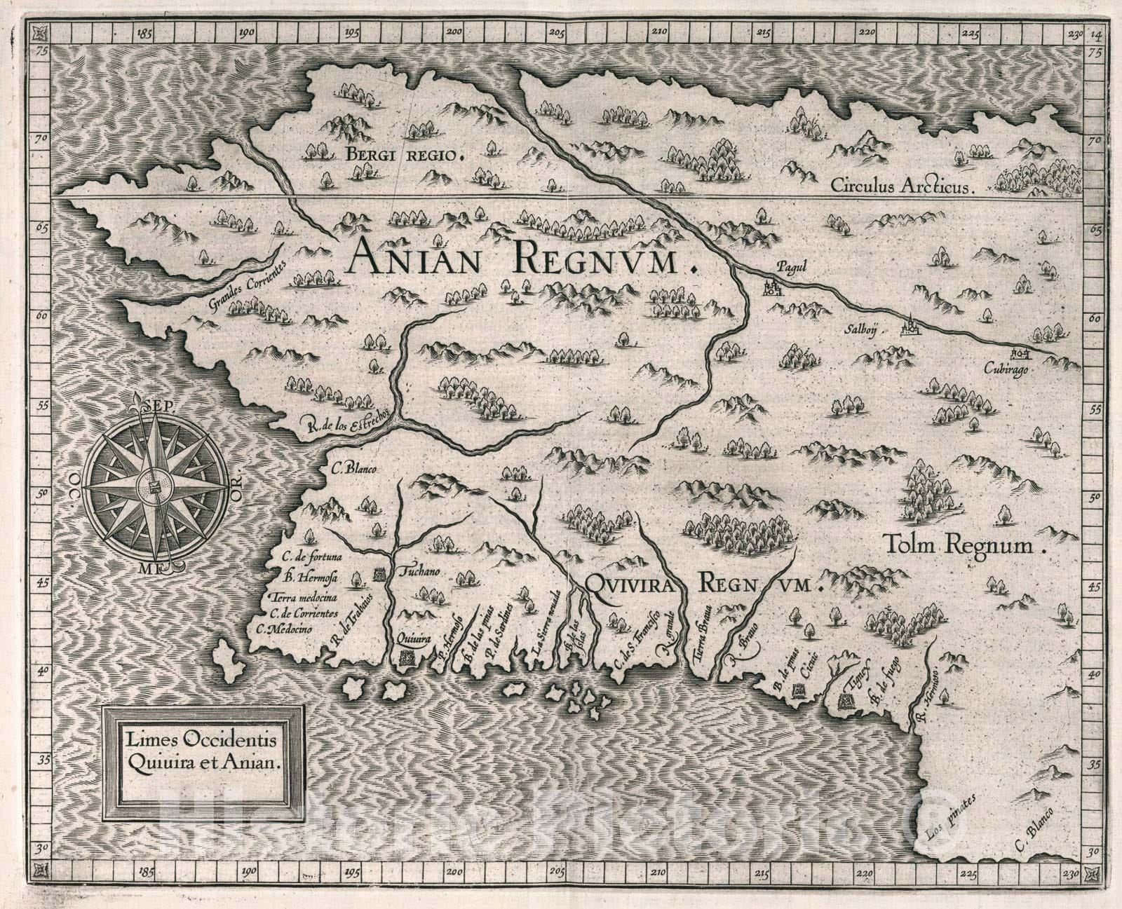 Historic Map : Limes Occidentis Quivira et Anian, 1607, Vintage Wall Art