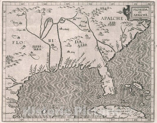 Historic Map : Florida et Apalche, 1597, Vintage Wall Art