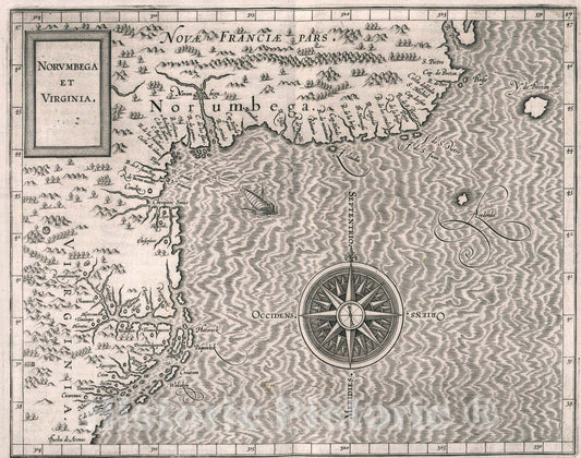 Historic Map : Norumbega et Virginia, 1611, Vintage Wall Art