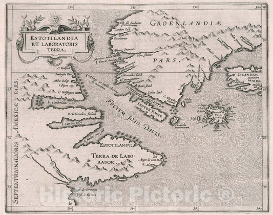 Historic Map : Estotilandia et Laboratoris terra, 1597, Vintage Wall Art