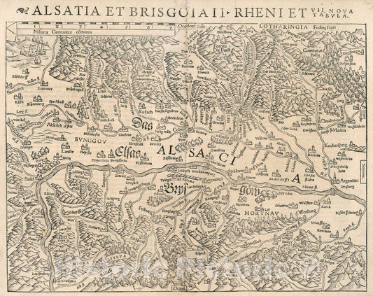 Historic Map : Alsatia et Brisgoia II Rheni et VII nova tabula, 1540, Vintage Wall Art