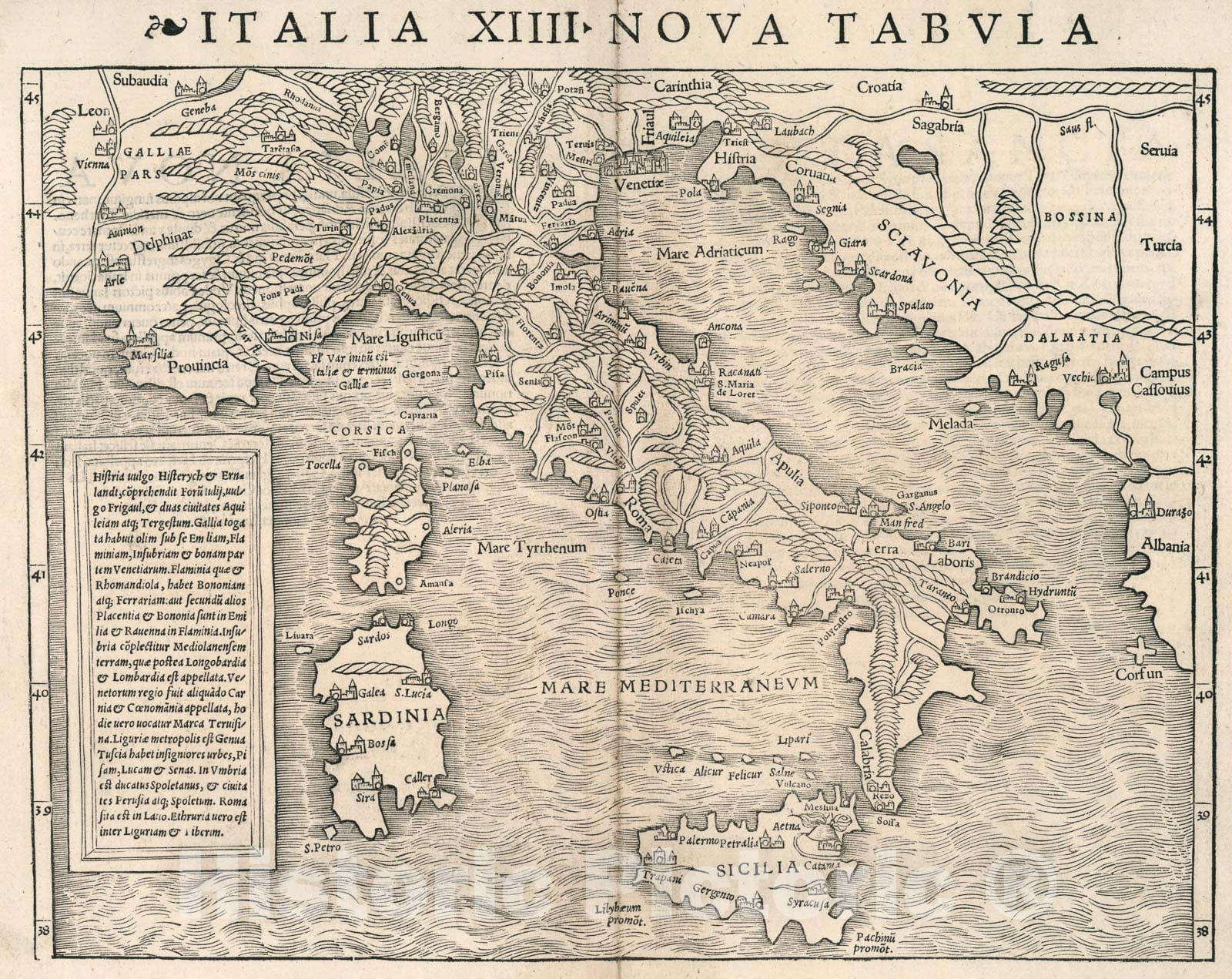 Historic Map : Italia XIIII Nova tabula, 1540, Vintage Wall Art