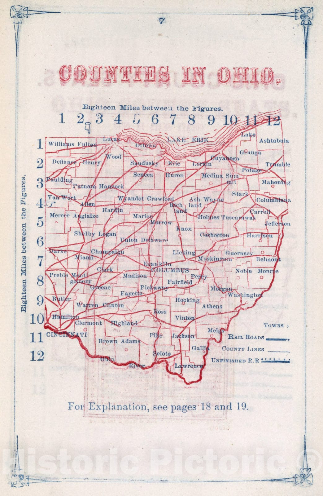Historic Map : Counties in Ohio, 1866, Vintage Wall Art