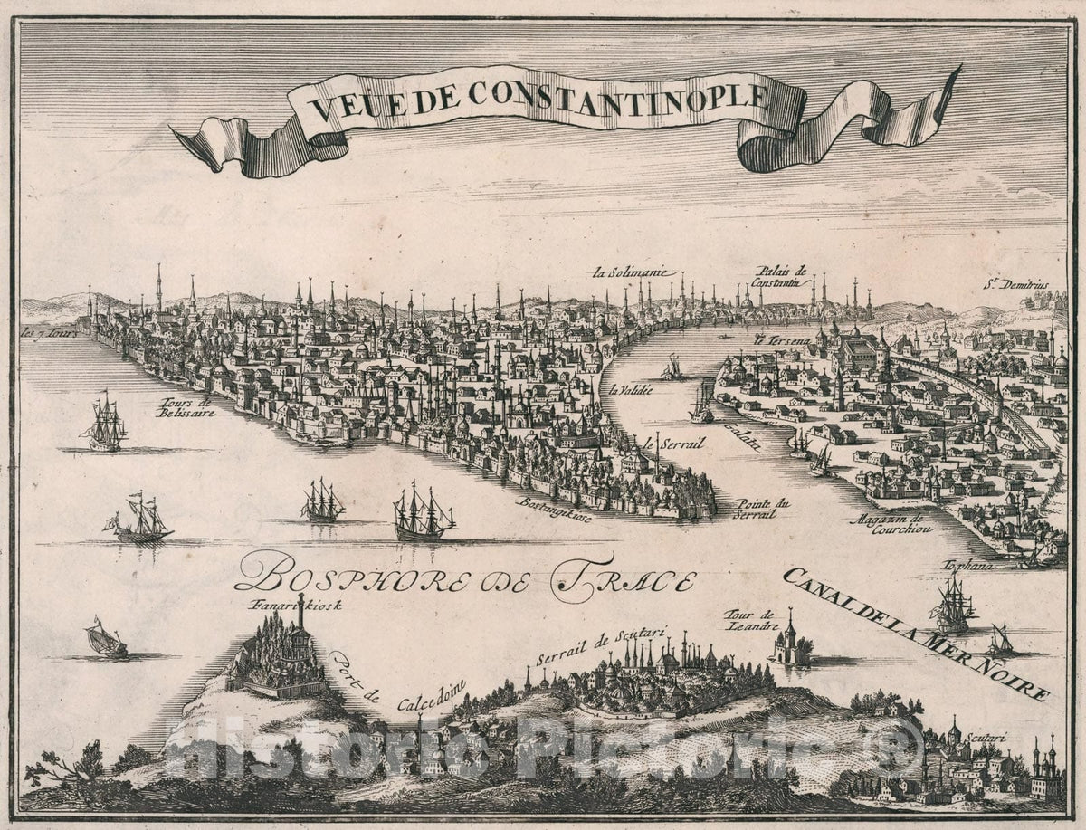 Historic Map : Veue de Constantinople, 1696, Vintage Wall Art