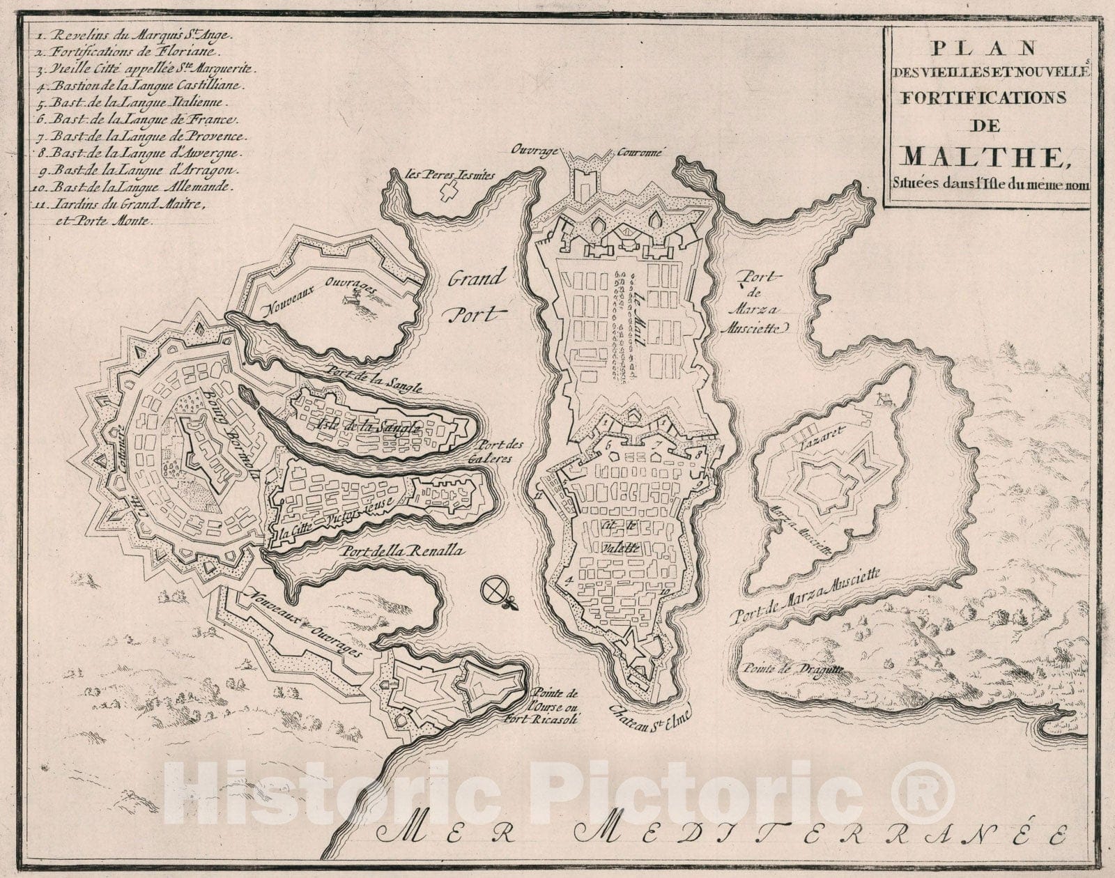 Valletta, Malta - Fortifications Plan, 1696 - Historical Map Print