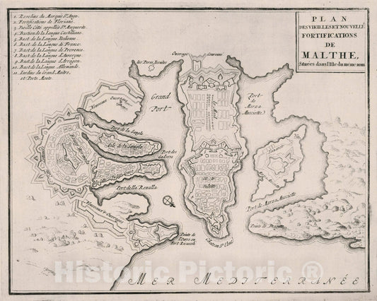 Historic Map : Plan des Vieilles et Nouvelle Fortifications de Malthe, Situees dan lIsle du meme nom., 1696, Vintage Wall Art