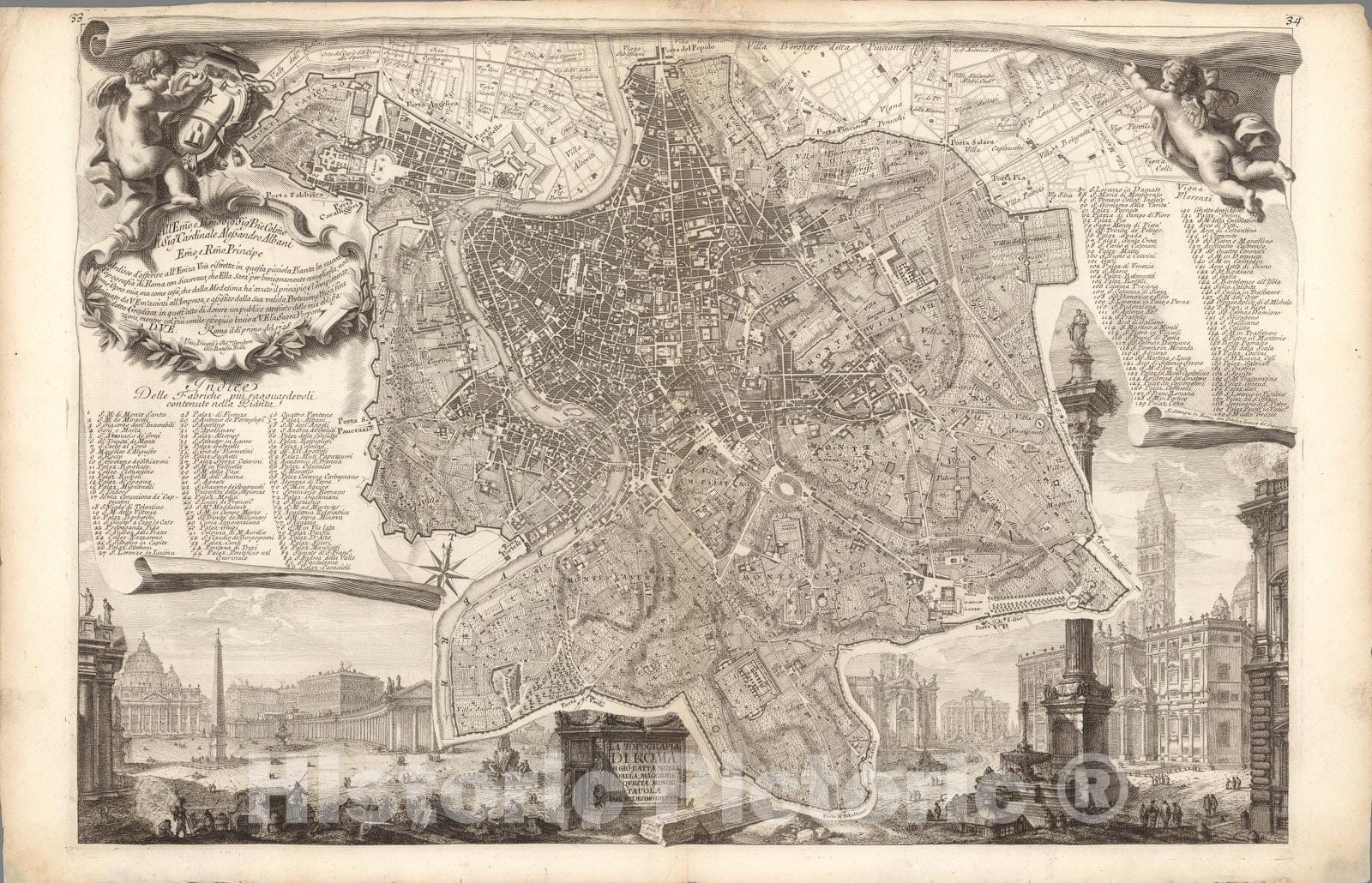 Historic Map : La topografia di Roma, 1748, Vintage Wall Art