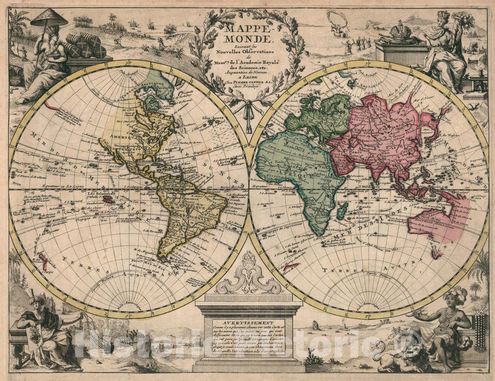 Historic Map : Mappe monde : Suivant les nouvelles observations de Messrs., 1714, Vintage Wall Art