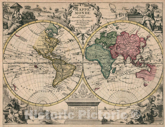 Historic Map : Mappe monde : Suivant les nouvelles observations de Messrs., 1714, Vintage Wall Art