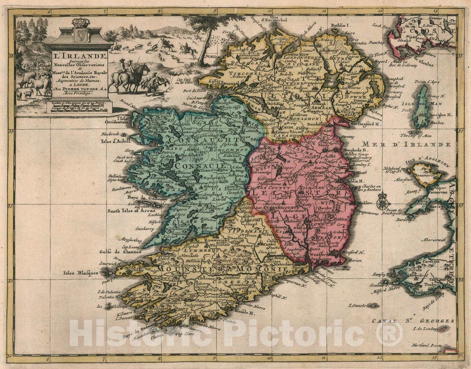 Historic Map : LIrlande, 1714, Vintage Wall Art