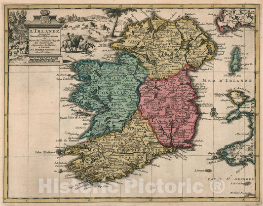 Historic Map : LIrlande, 1714, Vintage Wall Art