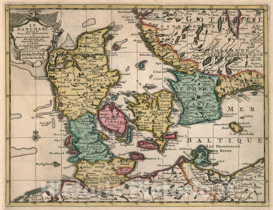 Historic Map : Le Danemarc, 1714, Vintage Wall Art