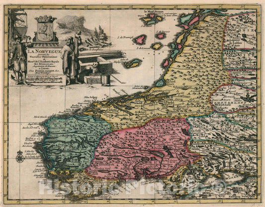 Historic Map : La Norvegue, 1714, Vintage Wall Art