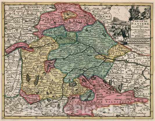 Historic Map : Cercle de Baviere, 1714, Vintage Wall Art