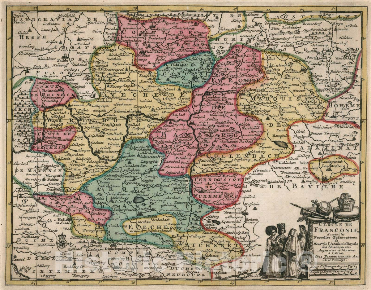 Historic Map : Cercle de Franconie, 1714, Vintage Wall Art