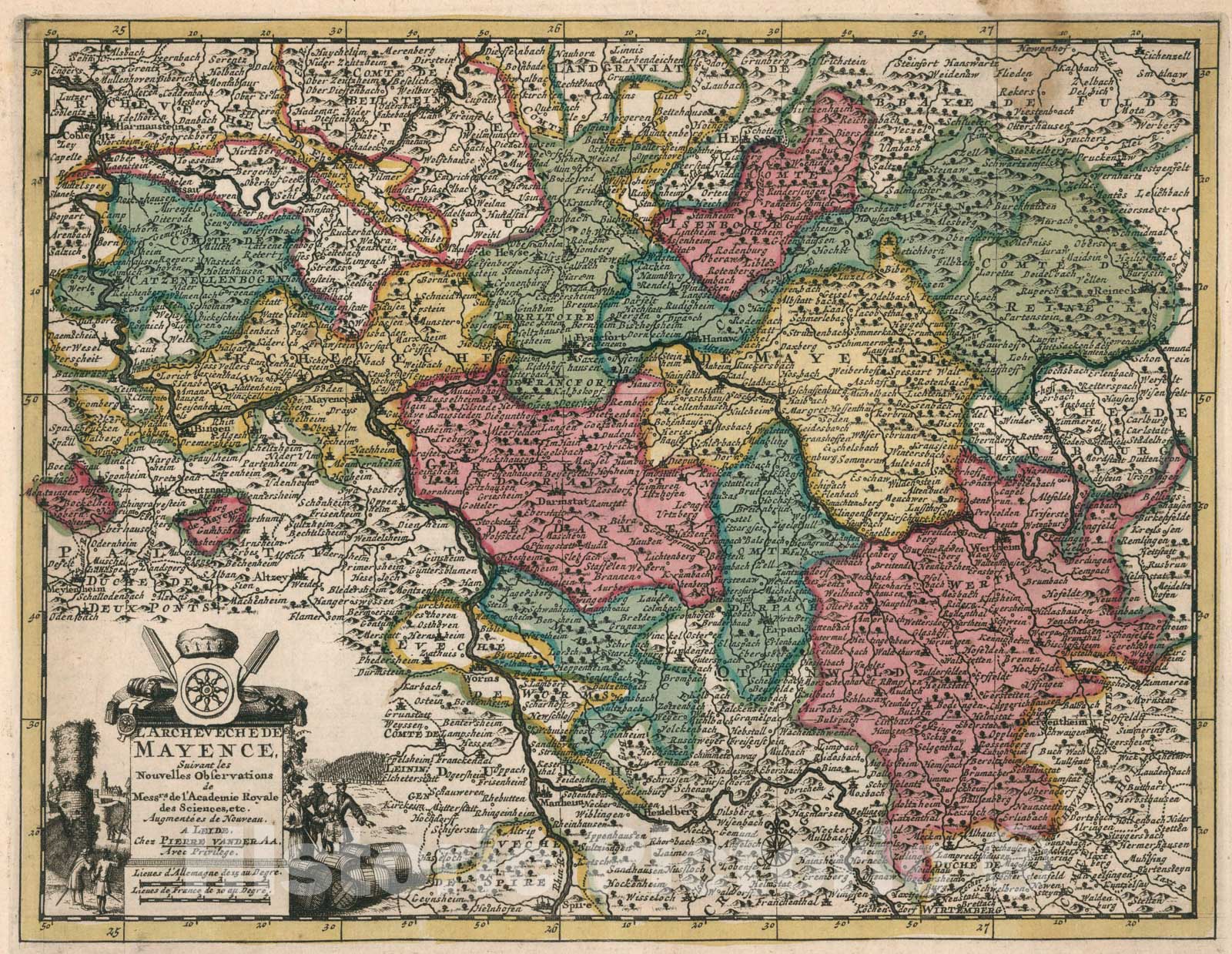 Historic Map : LArcheveche de Mayence, 1714, Vintage Wall Art