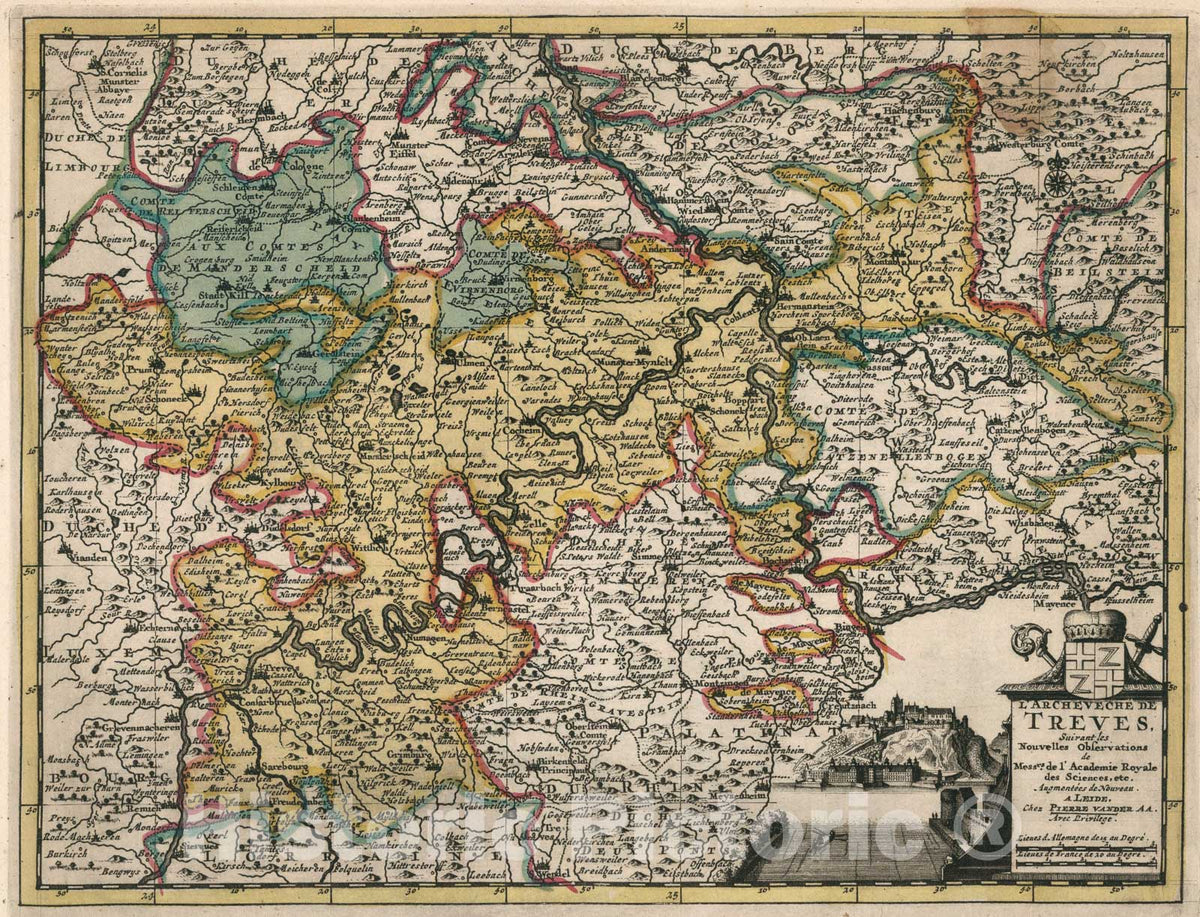 Historic Map : LArcheveche de Treves, 1714, Vintage Wall Art