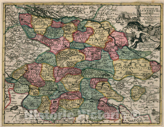 Historic Map : Le duche de Lunebourg, 1714, Vintage Wall Art