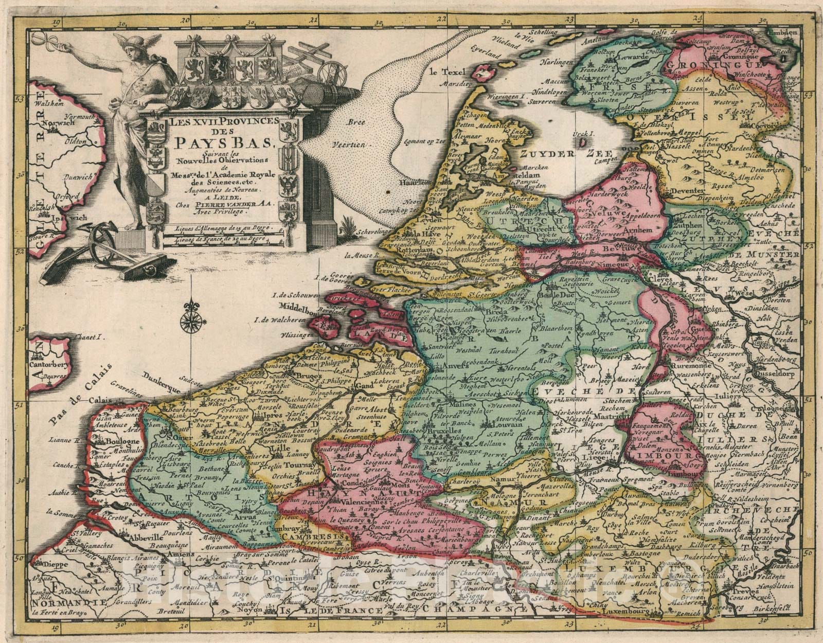 Historic Map : Les XVII Provinces Des Pays Bas, 1714, Vintage Wall Art