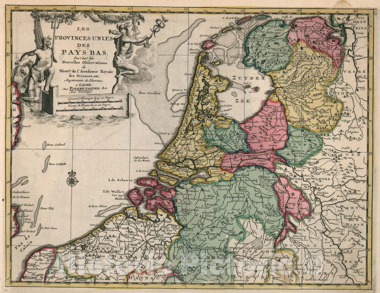 Historic Map : Les Provinces Des Pays Bas, 1714, Vintage Wall Art