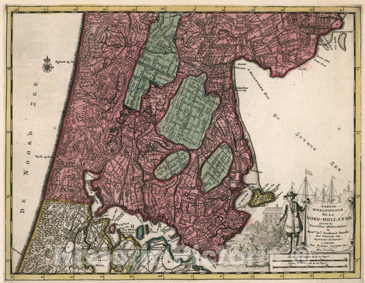 Historic Map : Partie Meridionale de la Nord-Hollande, 1714, Vintage Wall Art