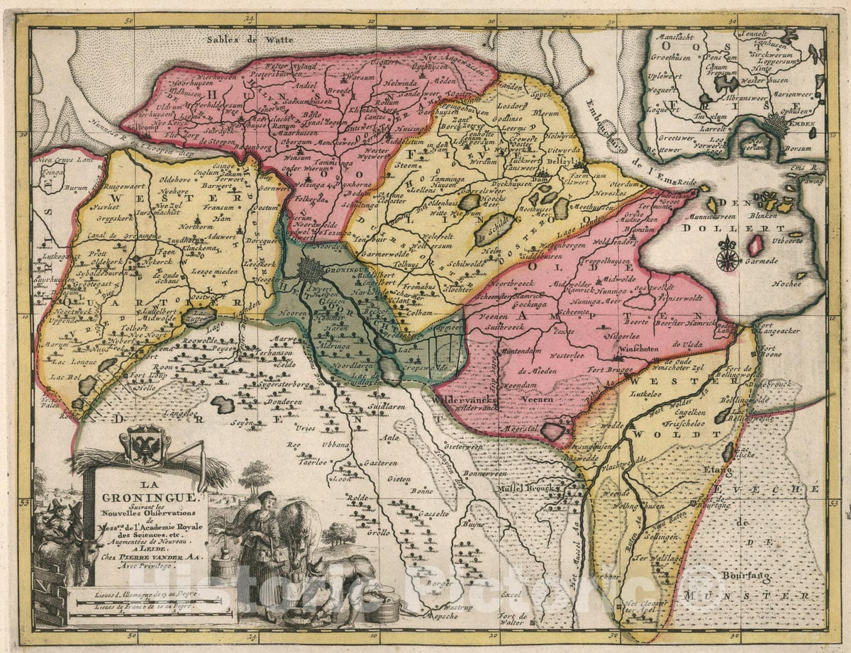 Historic Map : La Groningue, 1714, Vintage Wall Art