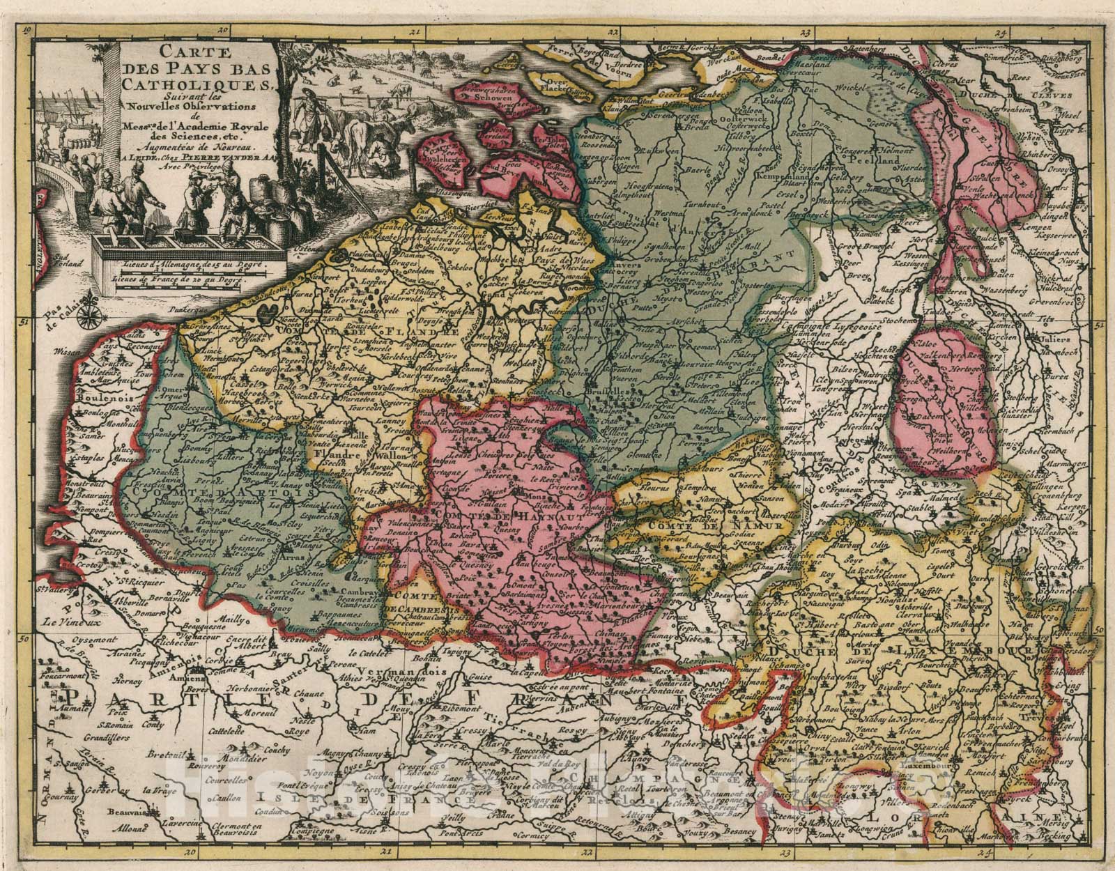 Historic Map : Carte Des Pays-Bas Catholiques, 1714, Vintage Wall Art