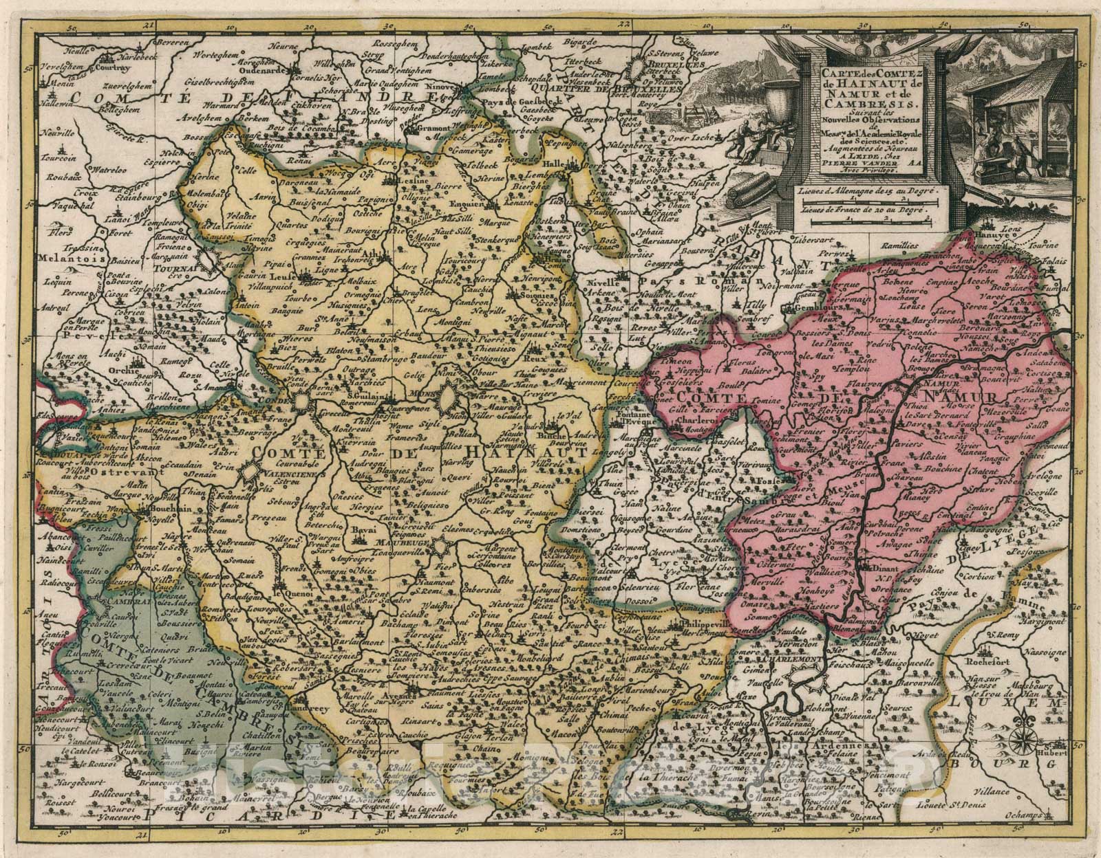 Historic Map : Carte des comtes de Hainaut, de Namur et de Cambresis, 1714, Vintage Wall Art