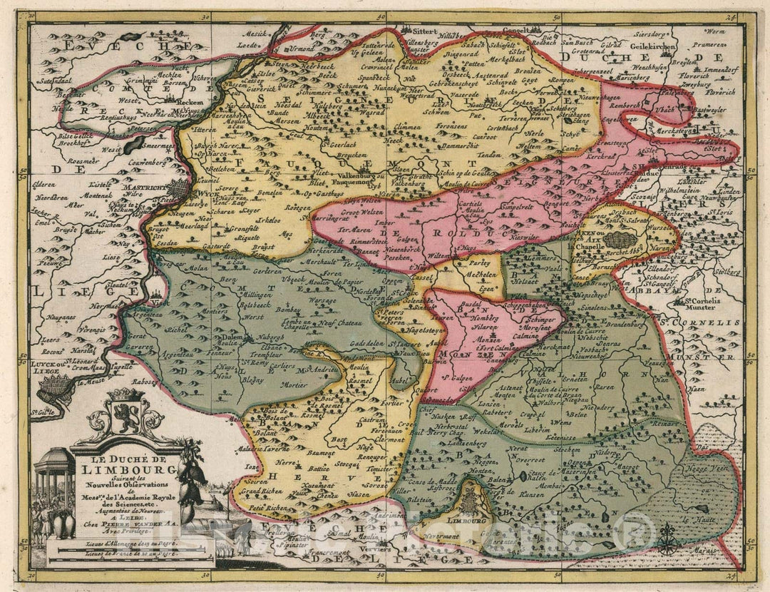 Historic Map : Le Duche de Limbourg, 1714, Vintage Wall Art