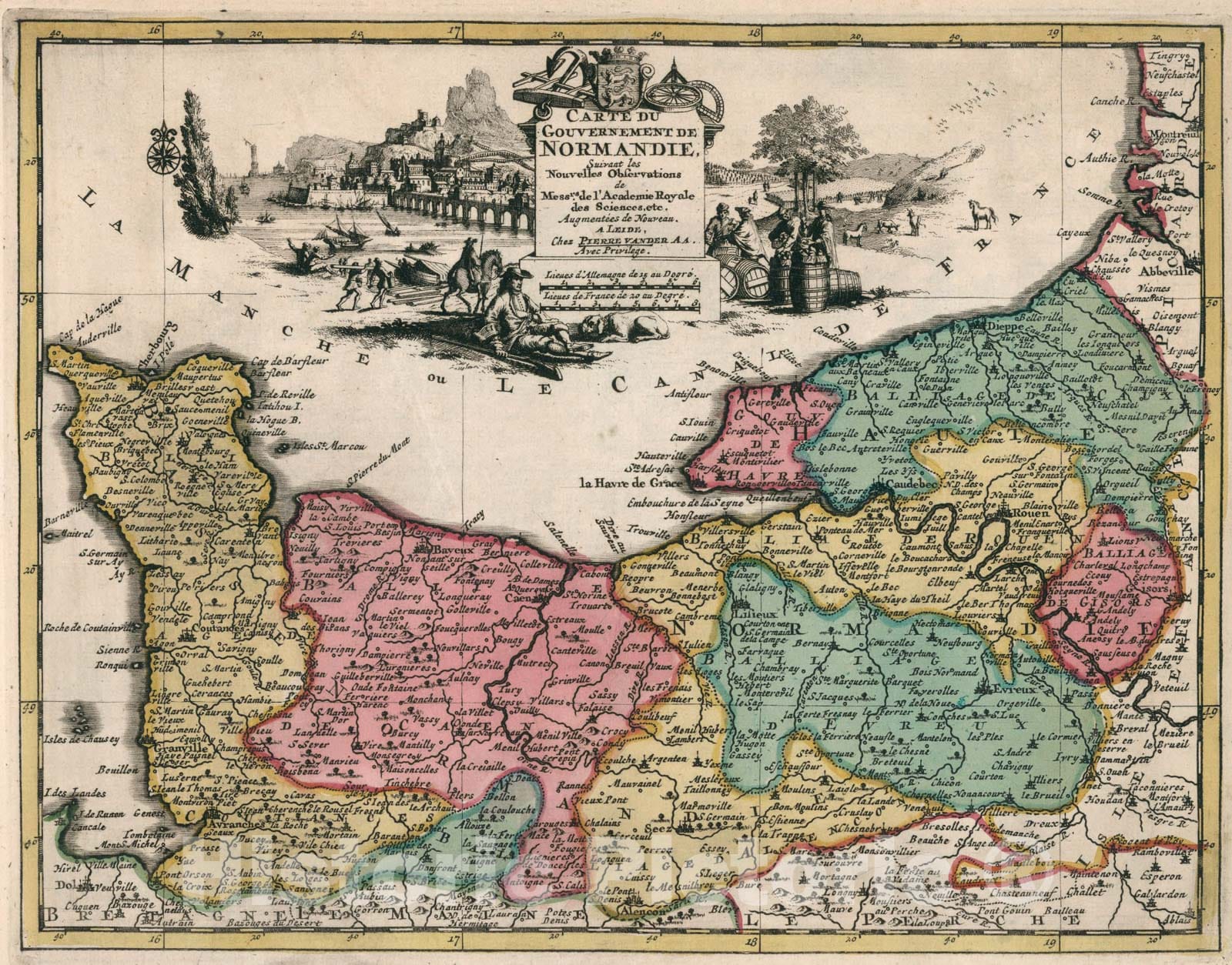 Historic Map : Carte du Gouvernement de Normandie, 1714, Vintage Wall Art