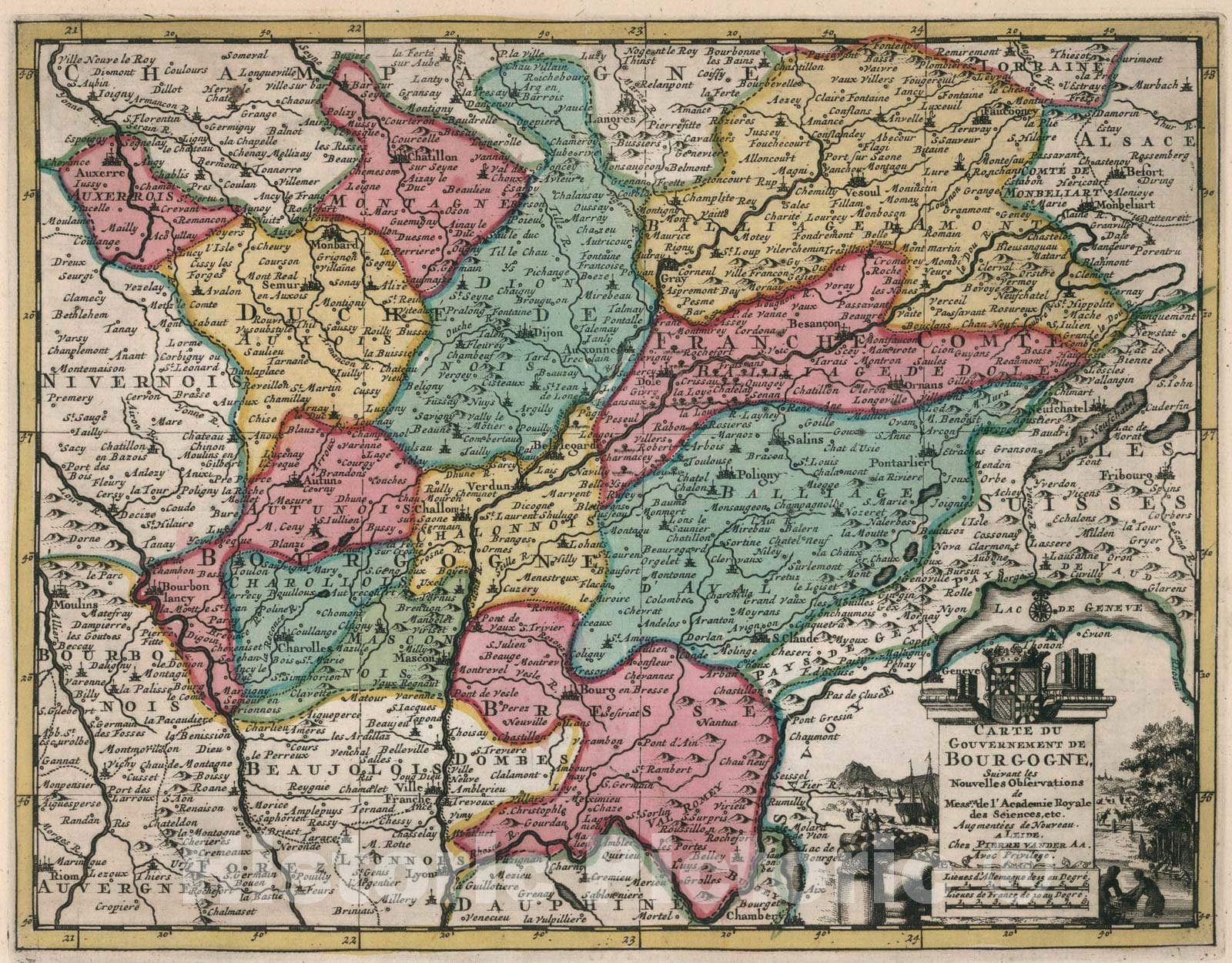 Historic Map : Carte du gouvernement de Bourgogne, 1714, Vintage Wall Art