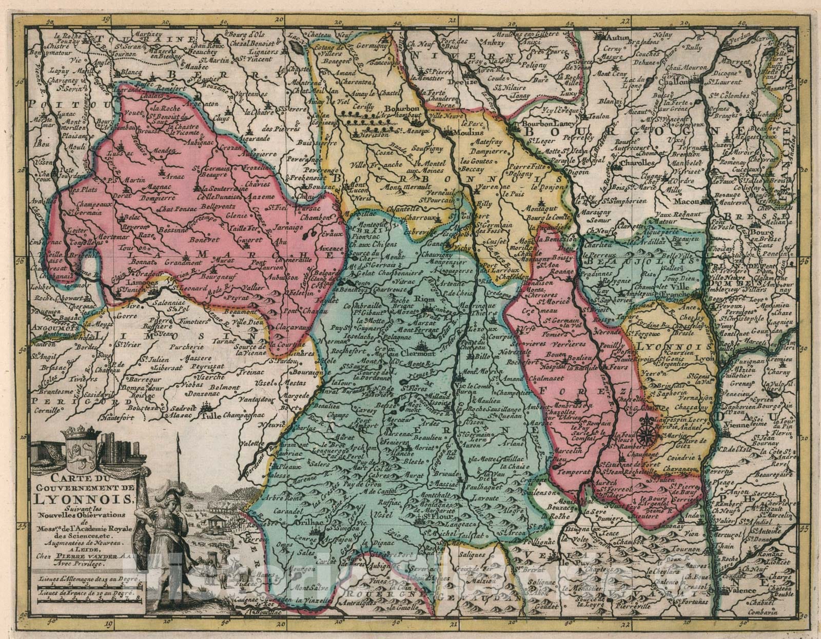 Historic Map : Carte du gouvernement de Lyonnois, 1714, Vintage Wall Art