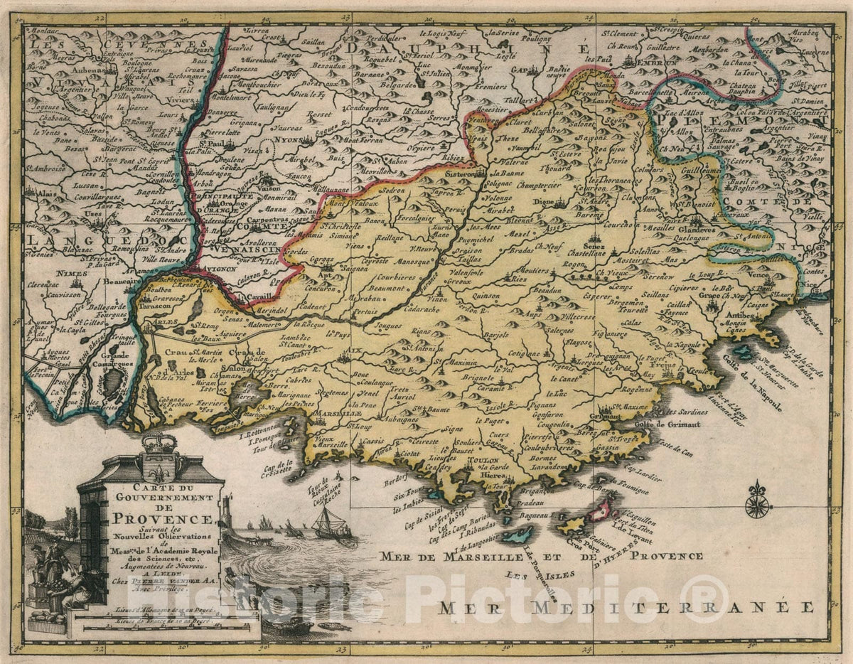Historic Map : Carte du gouvernement de Provence, 1714, Vintage Wall Art