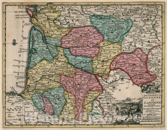 Historic Map : Carte du gouvernement de Guyenne et Gascogne, 1714, Vintage Wall Art