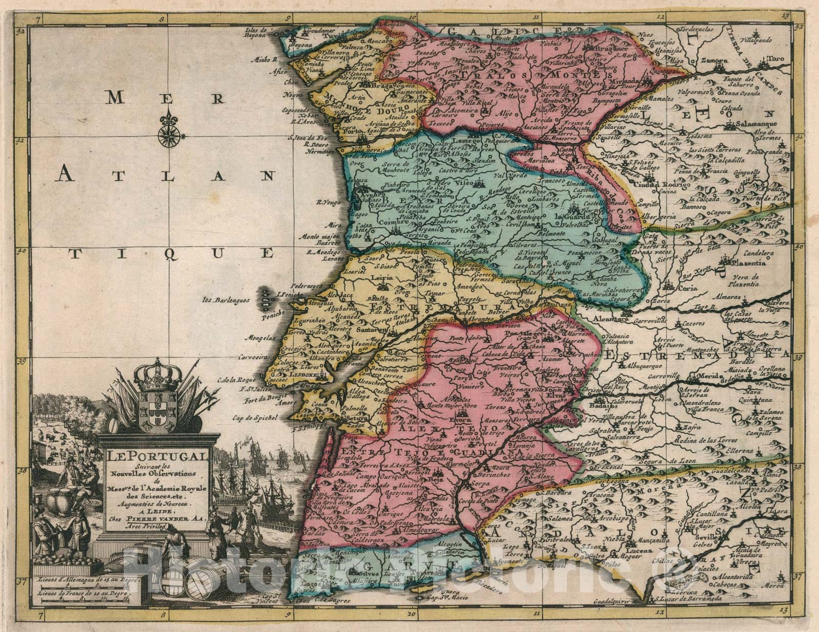 Historic Map : Le Portugal, 1714, Vintage Wall Art