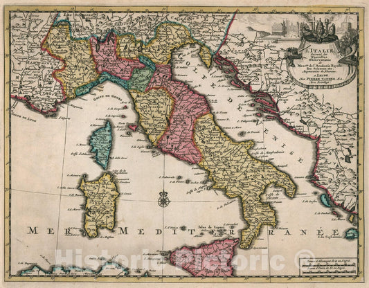 Historic Map : L Italie, 1714, Vintage Wall Art
