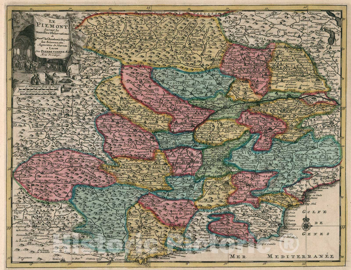 Historic Map : Le Piemont, 1714, Vintage Wall Art