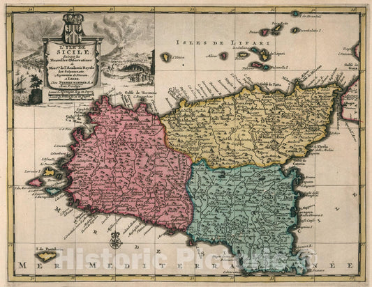 Historic Map : L Ile De Sicile, 1714, Vintage Wall Art