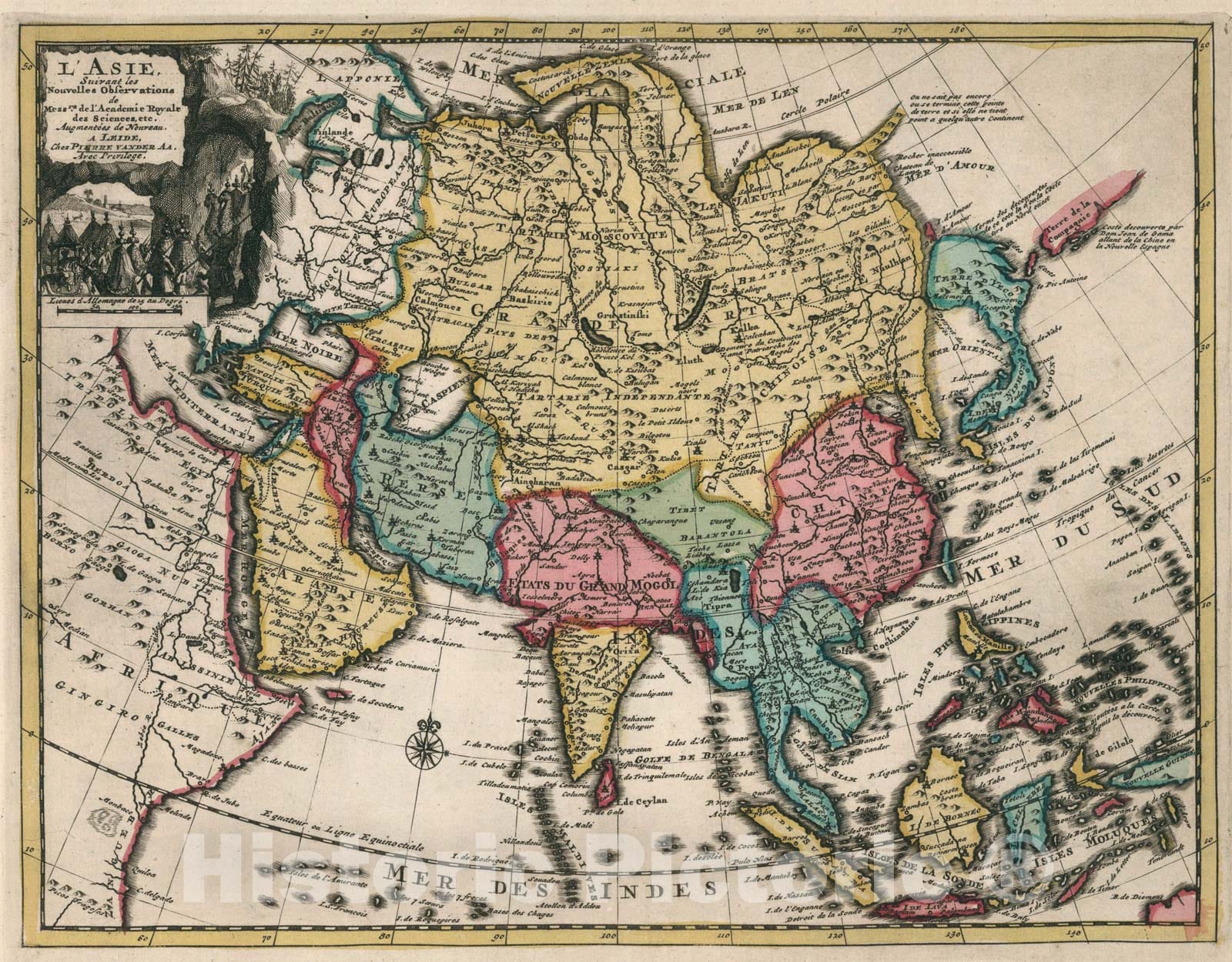 Historic Map : L Asie, 1714, Vintage Wall Art