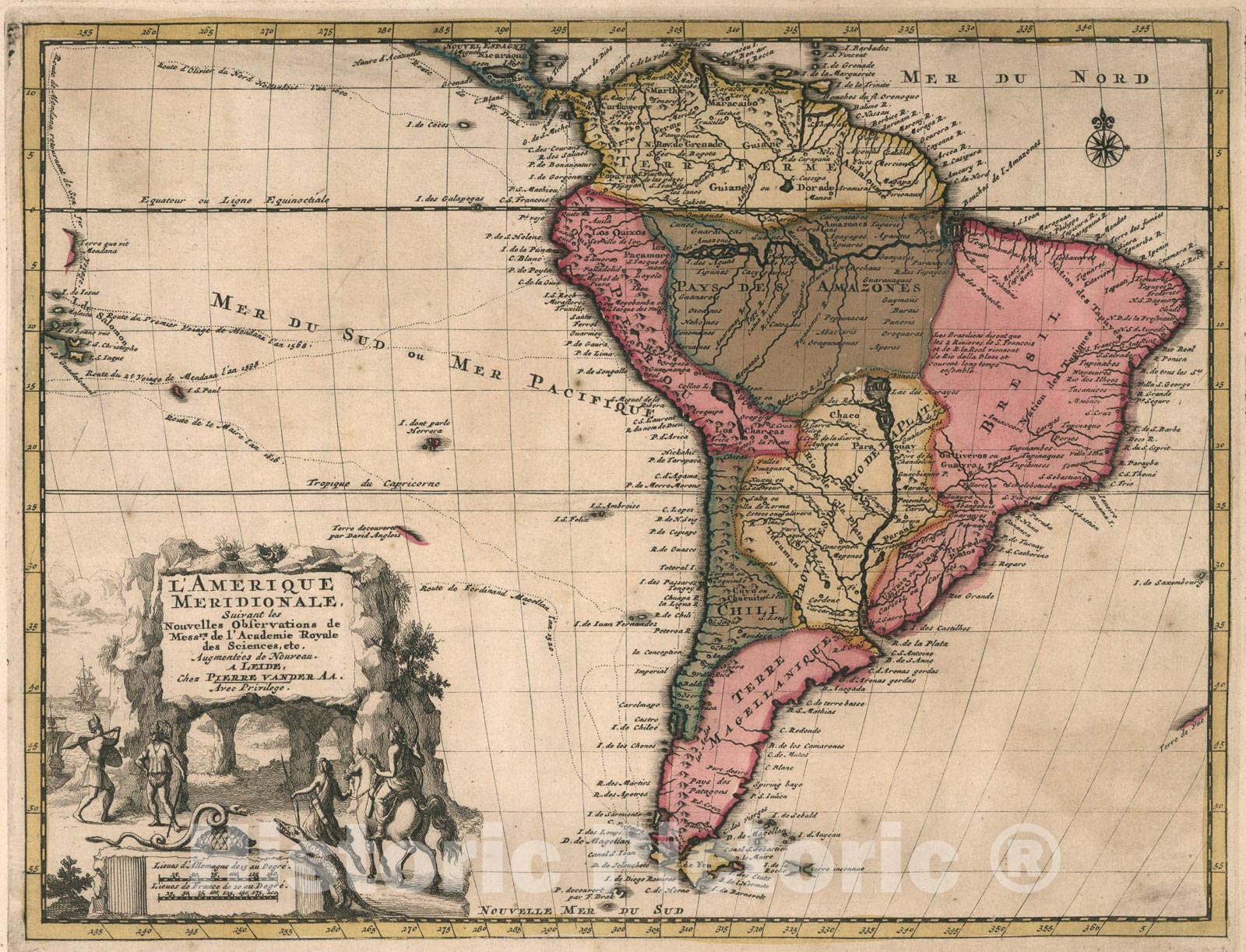 Historic Map : Amerique Meridionale, 1714, Vintage Wall Art