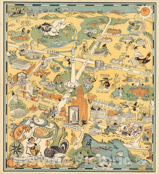 Historic Map : Oriole map of Baltimore, 1947, Vintage Wall Art