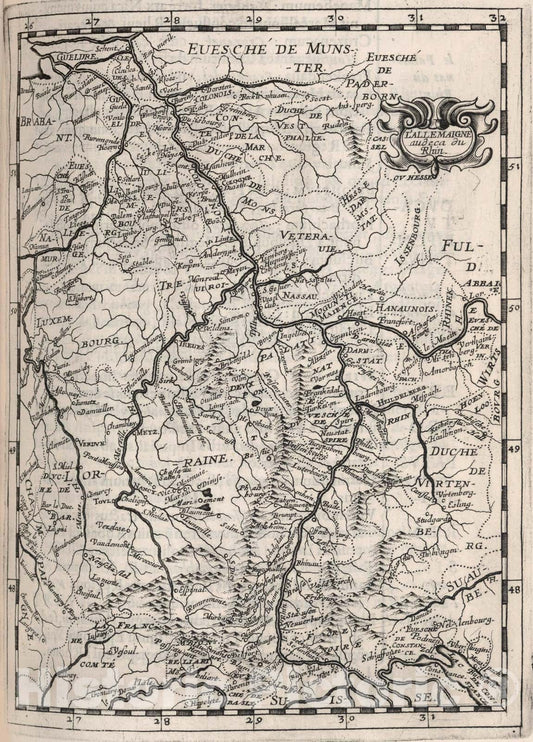 Historic Map : LAllemaigne audeca du Rhin., 1649, Vintage Wall Art